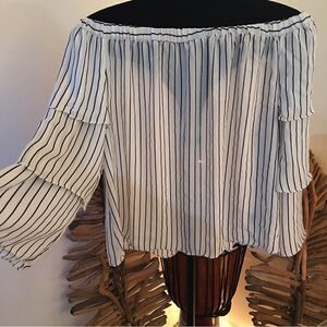 Worthington soft semi sheer off shoulder cropped blouse